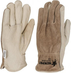 MCR Safety - Size M (8) Split Back/Grain Palm Cowhide General Protection Work Gloves - For Work & Driver, Uncoated, Full Fingered, Cream/Black/Brown, Paired - Eagle Tool & Supply