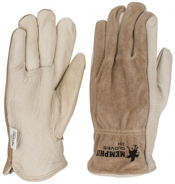MCR Safety - Size XL (10) Split Back/Grain Palm Cowhide General Protection Work Gloves - For Work & Driver, Uncoated, Full Fingered, Cream/Black/Brown, Paired - Eagle Tool & Supply