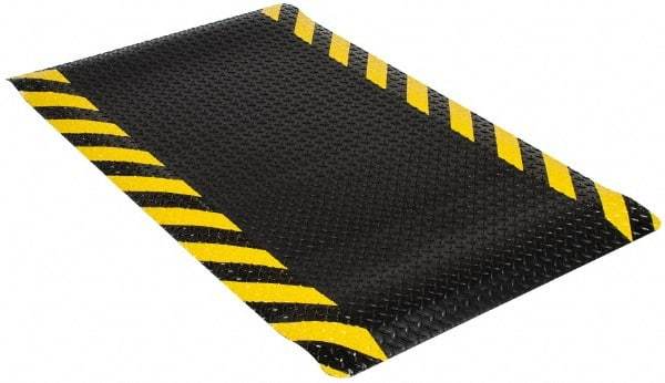 Wearwell - 5' Long x 3' Wide, Dry Environment, Anti-Fatigue Matting - Black with Yellow Chevron Borders, Vinyl with Nitrile Blend Base, Beveled on 4 Sides - Eagle Tool & Supply