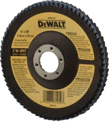 DeWALT - 40 Grit, 5" Disc Diam, 7/8" Center Hole, Type 29 Zirconia Alumina Flap Disc - 12,200 Max RPM, Fiberglass Backing, Arbor Attaching System, Coated - Eagle Tool & Supply