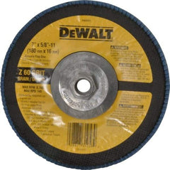 DeWALT - 60 Grit, 7" Disc Diam, 5/8-11 Center Hole, Type 29 Zirconia Alumina Flap Disc - 8,700 Max RPM, Fiberglass Backing, Arbor Attaching System, Coated - Eagle Tool & Supply