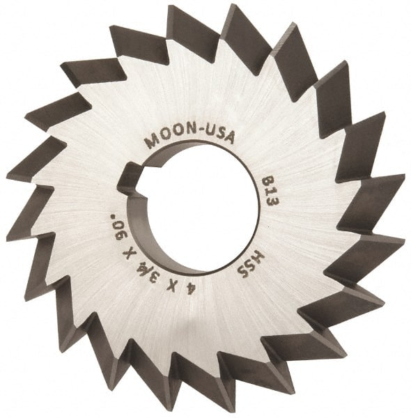 Made in USA - 4° 4" Cut Diam, 3/4" Cut Width, 1-1/4" Arbor, High Speed Steel Double-Angle Cutter - Eagle Tool & Supply