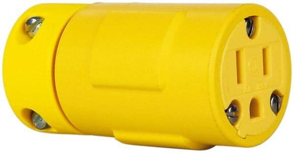 Value Collection - 125 VAC, 15 Amp, 5-15 NEMA, Straight, Ungrounded, Industrial Grade Connector - 2 Pole, 3 Wire, 1 Phase, Rubber, Yellow - Eagle Tool & Supply