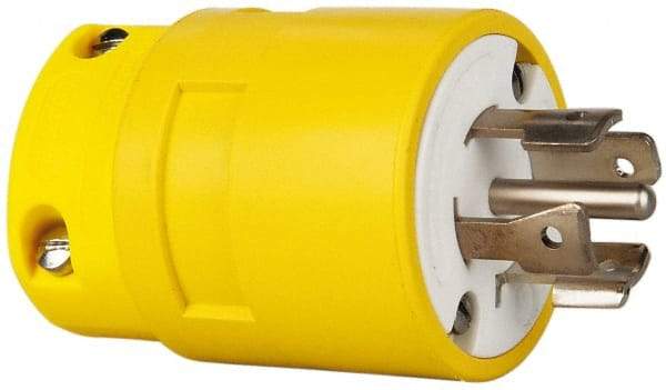 Value Collection - 277/480 VAC, 20 Amp, L22-20 NEMA, Straight, Self Grounding, Industrial Grade Plug - 4 Pole, 5 Wire, 3 Phase, Rubber, Yellow - Eagle Tool & Supply