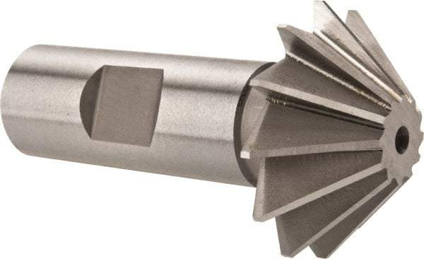 Made in USA - 1-1/2" Diam x 1/2" Width of Cut, 45° Included Angle, Shank Connection, High Speed Steel Single Angle Cutter - 3/4" Shank Diam, 2-3/4" Overall Length, Right Hand Cut, Uncoated - Eagle Tool & Supply