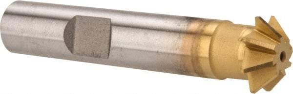 Made in USA - 1/2" Diam x 1/8" Width of Cut, 45° Included Angle, Shank Connection, High Speed Steel Single Angle Cutter - 3/8" Shank Diam, 2-1/8" Overall Length, Right Hand Cut, TiN Coated - Eagle Tool & Supply