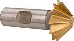 Made in USA - 1-1/2" Diam x 1/2" Width of Cut, 45° Included Angle, Shank Connection, High Speed Steel Single Angle Cutter - 3/4" Shank Diam, 2-3/4" Overall Length, Right Hand Cut, TiN Coated - Eagle Tool & Supply