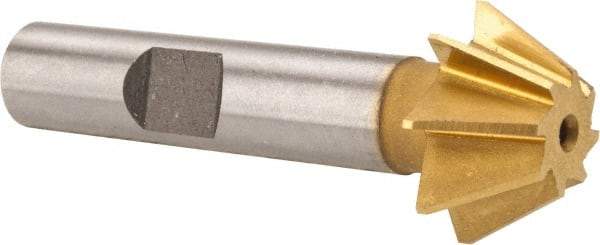 Made in USA - 3/4" Diam x 5/16" Width of Cut, 60° Included Angle, Shank Connection, High Speed Steel Single Angle Cutter - 3/8" Shank Diam, 2-1/8" Overall Length, Right Hand Cut, TiN Coated - Eagle Tool & Supply