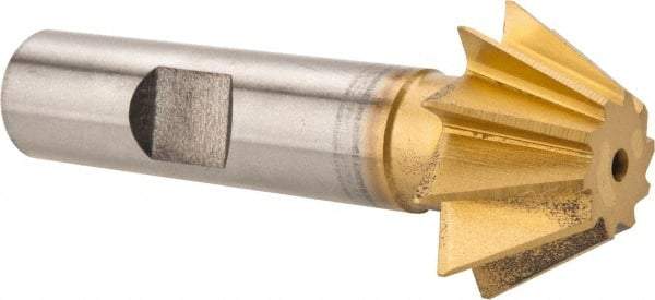 Made in USA - 1" Diam x 7/16" Width of Cut, 60° Included Angle, Shank Connection, High Speed Steel Single Angle Cutter - 1/2" Shank Diam, 2-1/2" Overall Length, Right Hand Cut, TiN Coated - Eagle Tool & Supply