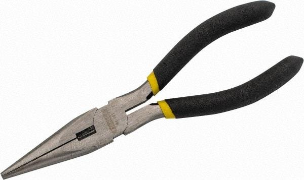 Stanley - 6-3/4" OAL, 2-3/16" Jaw Length x 25/32" Jaw Width, Long Nose Side Cutting Needle Nose Pliers - Serrated Jaw, Cushion Grip Handles - Eagle Tool & Supply