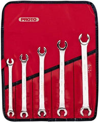 Proto - 5 Piece, 7mm x 8mm to 15mm x 17mm, 12 Point Flare Nut Wrench Set - Metric Measurement Standard, Satin Finish, Comes in Pouch - Eagle Tool & Supply