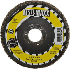 Tru-Maxx - 80 Grit, 4-1/2" Disc Diam, 7/8" Center Hole, Type 29 Zirconia Alumina Flap Disc - 13,300 Max RPM, Arbor Attaching System, Coated - Eagle Tool & Supply