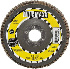 Tru-Maxx - 36 Grit, 5" Disc Diam, 7/8" Center Hole, Type 29 Zirconia Alumina Flap Disc - 12,200 Max RPM, Arbor Attaching System, Coated - Eagle Tool & Supply