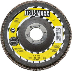 Tru-Maxx - 40 Grit, 5" Disc Diam, 7/8" Center Hole, Type 29 Zirconia Alumina Flap Disc - 12,200 Max RPM, Arbor Attaching System, Coated - Eagle Tool & Supply