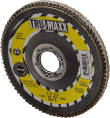 Tru-Maxx - 80 Grit, 5" Disc Diam, 7/8" Center Hole, Type 29 Zirconia Alumina Flap Disc - 12,200 Max RPM, Arbor Attaching System, Coated - Eagle Tool & Supply