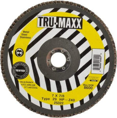 Tru-Maxx - 40 Grit, 7" Disc Diam, 7/8" Center Hole, Type 29 Zirconia Alumina Flap Disc - 8,600 Max RPM, Arbor Attaching System, Coated - Eagle Tool & Supply