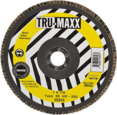 Tru-Maxx - 60 Grit, 7" Disc Diam, 7/8" Center Hole, Type 29 Zirconia Alumina Flap Disc - 8,600 Max RPM, Arbor Attaching System, Coated - Eagle Tool & Supply