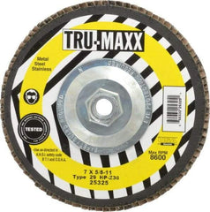 Tru-Maxx - 36 Grit, 7" Disc Diam, 5/8-11 Center Hole, Type 29 Zirconia Alumina Flap Disc - 8,600 Max RPM, Arbor Attaching System, Coated - Eagle Tool & Supply