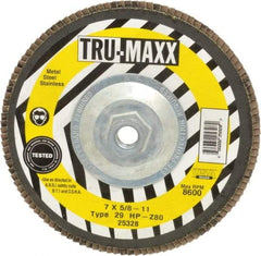 Tru-Maxx - 80 Grit, 7" Disc Diam, 5/8-11 Center Hole, Type 29 Zirconia Alumina Flap Disc - 8,600 Max RPM, Arbor Attaching System, Coated - Eagle Tool & Supply