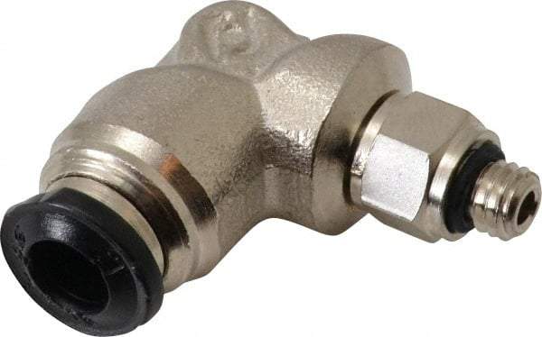 Alpha Technologies - 5mm Outside Diam, M5 Metric, Nickel Plated Brass Push-to-Connect Tube Male Swivel Elbow - 250 Max psi, Tube to Metric Thread Connection, Buna O-Ring - Eagle Tool & Supply