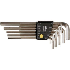 Wiha - 13 Piece, L-Key Long Arm Hex Key Set - 0.05 to 3/8" Range, Nickel Plated - Eagle Tool & Supply