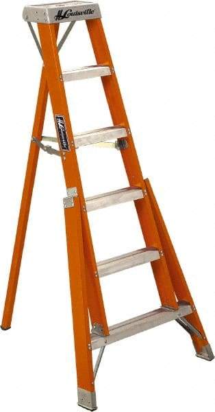 Louisville - 4 Steps, 4' High, Type IA Rating, Fiberglass Tripod Step Ladder - 300 Lb Capacity, 32-1/2" Base Width - Eagle Tool & Supply