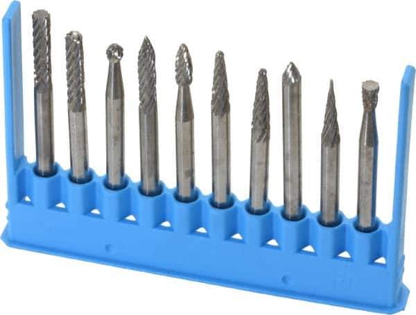 Made in USA - 10 Piece, 1/8" Shank Burr Set - Tungsten Carbide - Eagle Tool & Supply