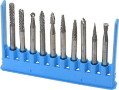 Made in USA - 10 Piece, 1/8" Shank Burr Set - Tungsten Carbide - Eagle Tool & Supply