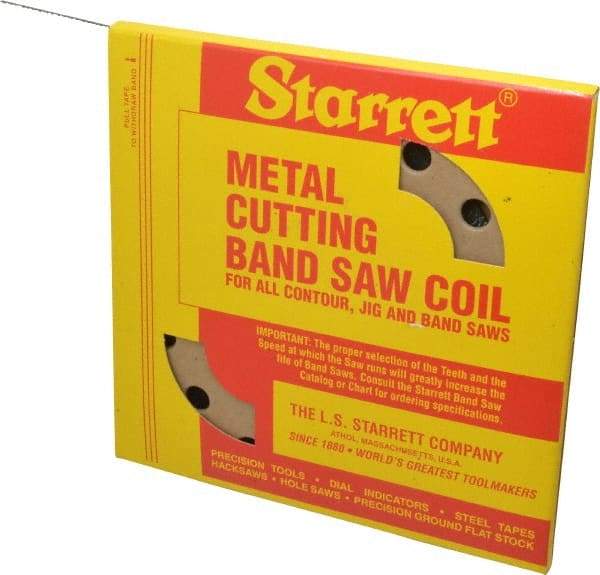 Starrett - 1/8" x 100' x 0.025" Carbon Steel Band Saw Blade Coil Stock - 18 TPI, Toothed Edge, Straight Form, Raker Set, Flexible Back, No Rake Angle, Constant Pitch, Contour Cutting - Eagle Tool & Supply