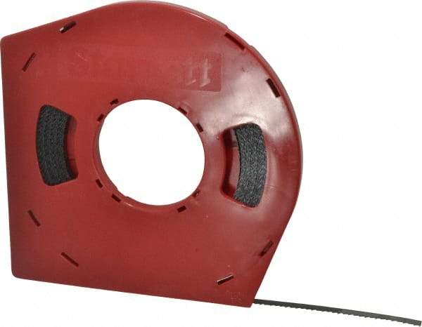 Starrett - 3/8" x 100' x 0.025" Carbon Steel Band Saw Blade Coil Stock - 6 TPI, Toothed Edge, Hook Form, Raker Set, Flexible Back, Positive Angle, Constant Pitch, Contour Cutting - Eagle Tool & Supply