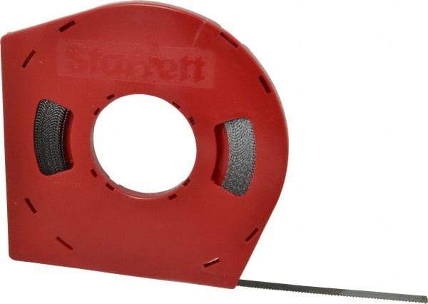 Starrett - 1/2" x 100' x 0.025" Carbon Steel Band Saw Blade Coil Stock - 10 TPI, Toothed Edge, Straight Form, Raker Set, Flexible Back, No Rake Angle, Constant Pitch, Contour Cutting - Eagle Tool & Supply