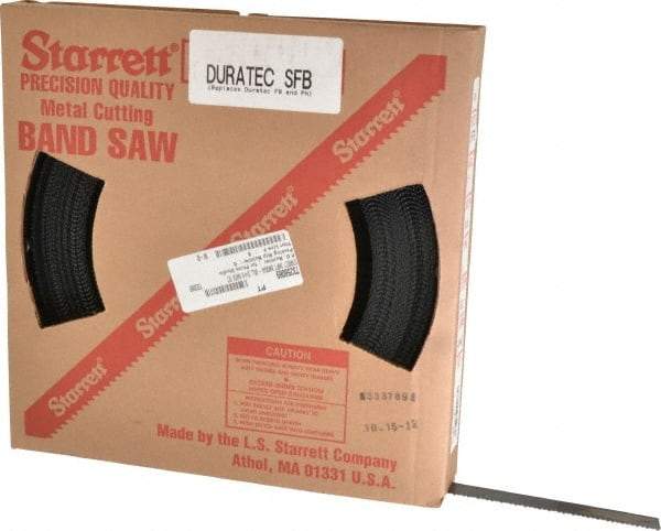 Starrett - 3/4" x 100' x 0.032" Carbon Steel Band Saw Blade Coil Stock - 8 TPI, Toothed Edge, Straight Form, Raker Set, Flexible Back, No Rake Angle, Constant Pitch, Contour Cutting - Eagle Tool & Supply