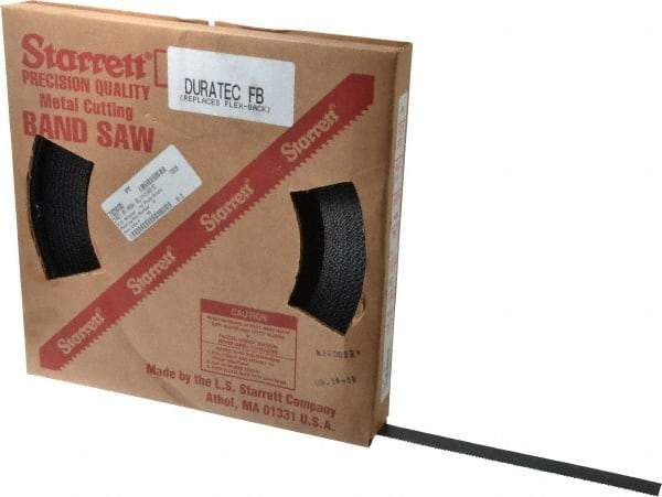 Starrett - 3/4" x 100' x 0.032" Carbon Steel Band Saw Blade Coil Stock - 10 TPI, Toothed Edge, Straight Form, Raker Set, Flexible Back, No Rake Angle, Constant Pitch, Contour Cutting - Eagle Tool & Supply