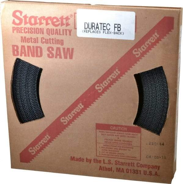 Starrett - 1" x 100' x 0.035" Carbon Steel Band Saw Blade Coil Stock - 8 TPI, Toothed Edge, Straight Form, Raker Set, Flexible Back, No Rake Angle, Constant Pitch, Contour Cutting - Eagle Tool & Supply