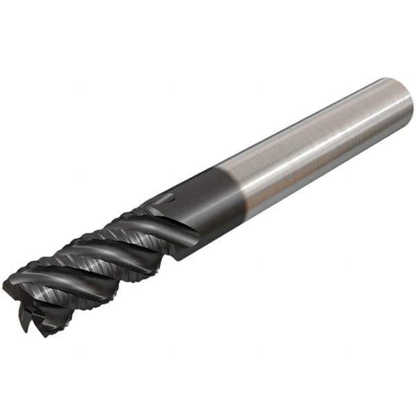 Iscar - 3/4" Diam, Coarse Pitch, 1-1/2" LOC, 6 Flute Solid Carbide 45° Corner Chamfer Roughing End Mill - TiAlN Finish, 4" OAL, 3/4" Shank Diam, Single End, 45° Helix - Eagle Tool & Supply