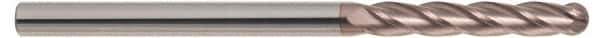 SGS - 5/16" Diam, 1-5/8" LOC, 4 Flute Solid Carbide Ball End Mill - TiCN Finish, Single End, 4" OAL, 5/16" Shank Diam, Spiral Flute - Eagle Tool & Supply
