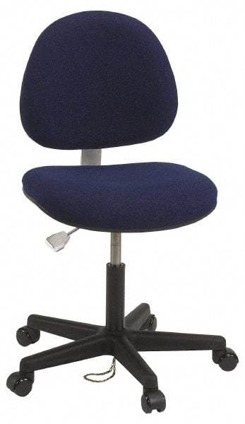 Bevco - ESD Swivel Chair with Back Rest - 18" Wide x 18" Deep, Conductive Cloth Seat, Navy Blue - Eagle Tool & Supply