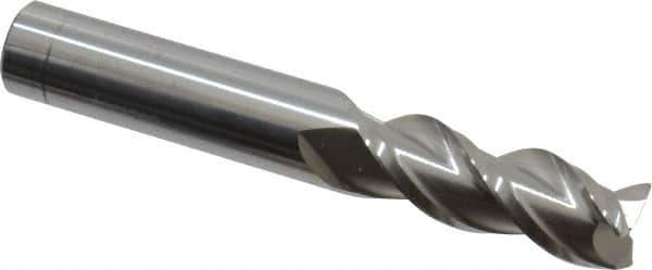 Accupro - 3/8", 3 Flute, Single End, Solid Carbide, 0.015" Corner Radius End Mill - 2-1/2" OAL, 40° Helix, Right Hand Flute, 7/8" LOC, Right Hand Cut - Eagle Tool & Supply