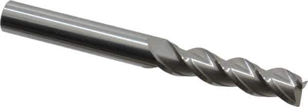 Accupro - 3/8", 3 Flute, Single End, Solid Carbide, 0.015" Corner Radius End Mill - 3-1/2" OAL, 40° Helix, Right Hand Flute, 1-1/2" LOC, Right Hand Cut - Eagle Tool & Supply
