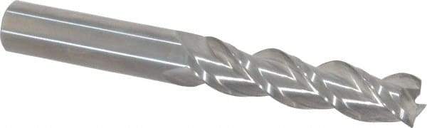 Accupro - 1/2", 3 Flute, Single End, Solid Carbide, 0.02" Corner Radius End Mill - 4" OAL, 40° Helix, Right Hand Flute, 2" LOC, Right Hand Cut - Eagle Tool & Supply