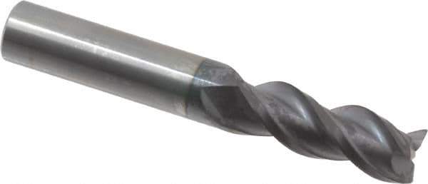 Accupro - 3/8", 3 Flute, Single End, Solid Carbide, 0.015" Corner Radius End Mill - 2-1/2" OAL, 40° Helix, Right Hand Flute, 7/8" LOC, Right Hand Cut - Eagle Tool & Supply