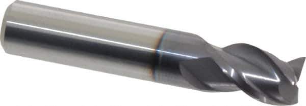 Accupro - 3/8", 3 Flute, Single End, Solid Carbide, 0.015" Corner Radius End Mill - 2" OAL, 40° Helix, Right Hand Flute, 5/8" LOC, Right Hand Cut - Eagle Tool & Supply