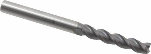 Accupro - 1/4", 3 Flute, Single End, Solid Carbide, 0.01" Corner Radius End Mill - 3" OAL, 40° Helix, Right Hand Flute, 1-1/4" LOC, Right Hand Cut - Eagle Tool & Supply