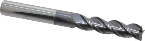 Accupro - 3/8", 3 Flute, Single End, Solid Carbide, 0.015" Corner Radius End Mill - 3-1/2" OAL, 40° Helix, Right Hand Flute, 1-1/2" LOC, Right Hand Cut - Eagle Tool & Supply