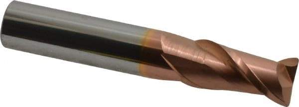 Accupro - 1/2", 2 Flute, Single End, Solid Carbide, 0.03" Corner Radius End Mill - 3" OAL, 40° Helix, Right Hand Flute, 1" LOC, Right Hand Cut - Eagle Tool & Supply