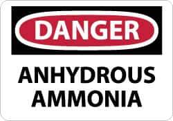 NMC - "Danger - Anhydrous Ammonia", 10" Long x 14" Wide, Rigid Plastic Safety Sign - Rectangle, 0.05" Thick, Use for Hazardous Materials - Eagle Tool & Supply