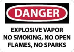 NMC - "Danger - Explosive Vapor - No Smoking, No Open Flames, No Sparks", 10" Long x 14" Wide, Rigid Plastic Safety Sign - Rectangle, 0.05" Thick, Use for Accident Prevention - Eagle Tool & Supply