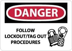 NMC - "Danger - Follow Lockout/Tag Out Procedures", 10" Long x 14" Wide, Rigid Plastic Safety Sign - Rectangle, 0.05" Thick, Use for Accident Prevention - Eagle Tool & Supply