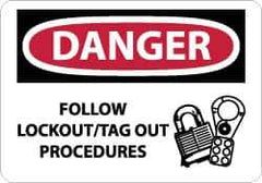 NMC - "Danger - Follow Lockout/Tag Out Procedures", 10" Long x 14" Wide, Rigid Plastic Safety Sign - Rectangle, 0.05" Thick, Use for Accident Prevention - Eagle Tool & Supply