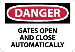 NMC - "Danger - Gates Open and Close Automatically", 10" Long x 14" Wide, Rigid Plastic Safety Sign - Rectangle, 0.05" Thick, Use for Accident Prevention - Eagle Tool & Supply
